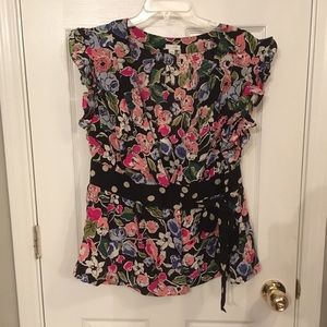 Anthro Odille Field of Fancy silk blouse